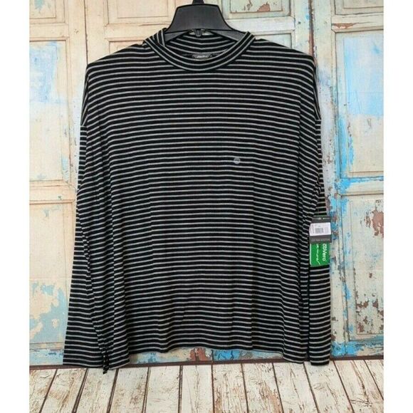 Eddie Bauer Womens Size 2XL Black White Striped Soft Layer Mock Neck T Shirt - Picture 1 of 10